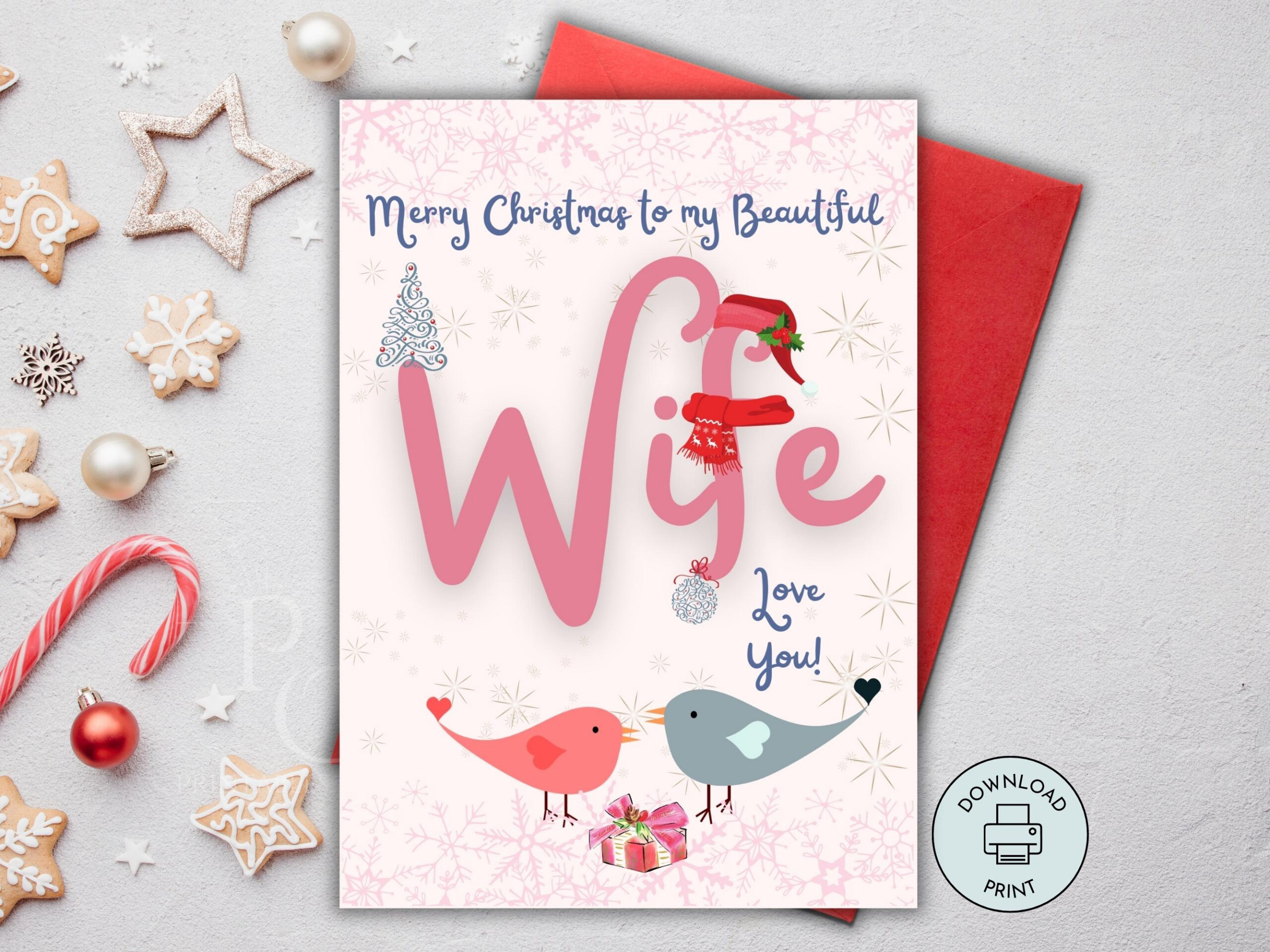 Printable Christmas Card For Wife, Merry Christmas Wife Card, Xmas with Printable Christmas Card For My Wife