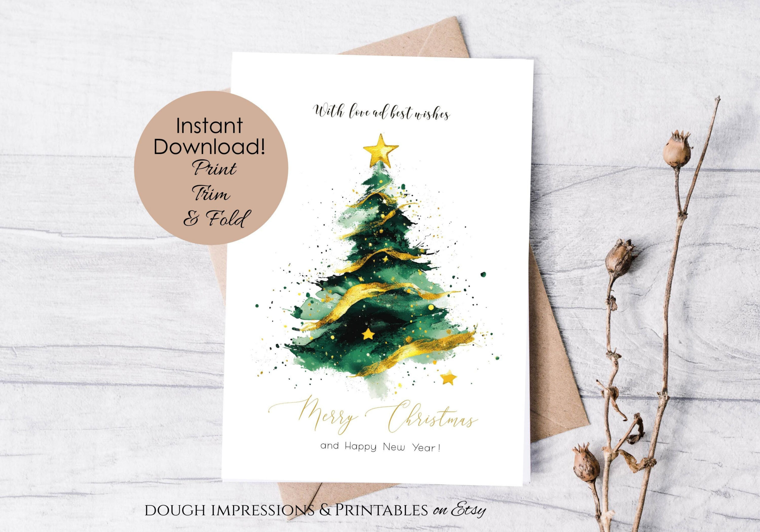 Printable Christmas Card Modern Abstract Instant Download 5X7 within 5x7 Printable Christmas Card