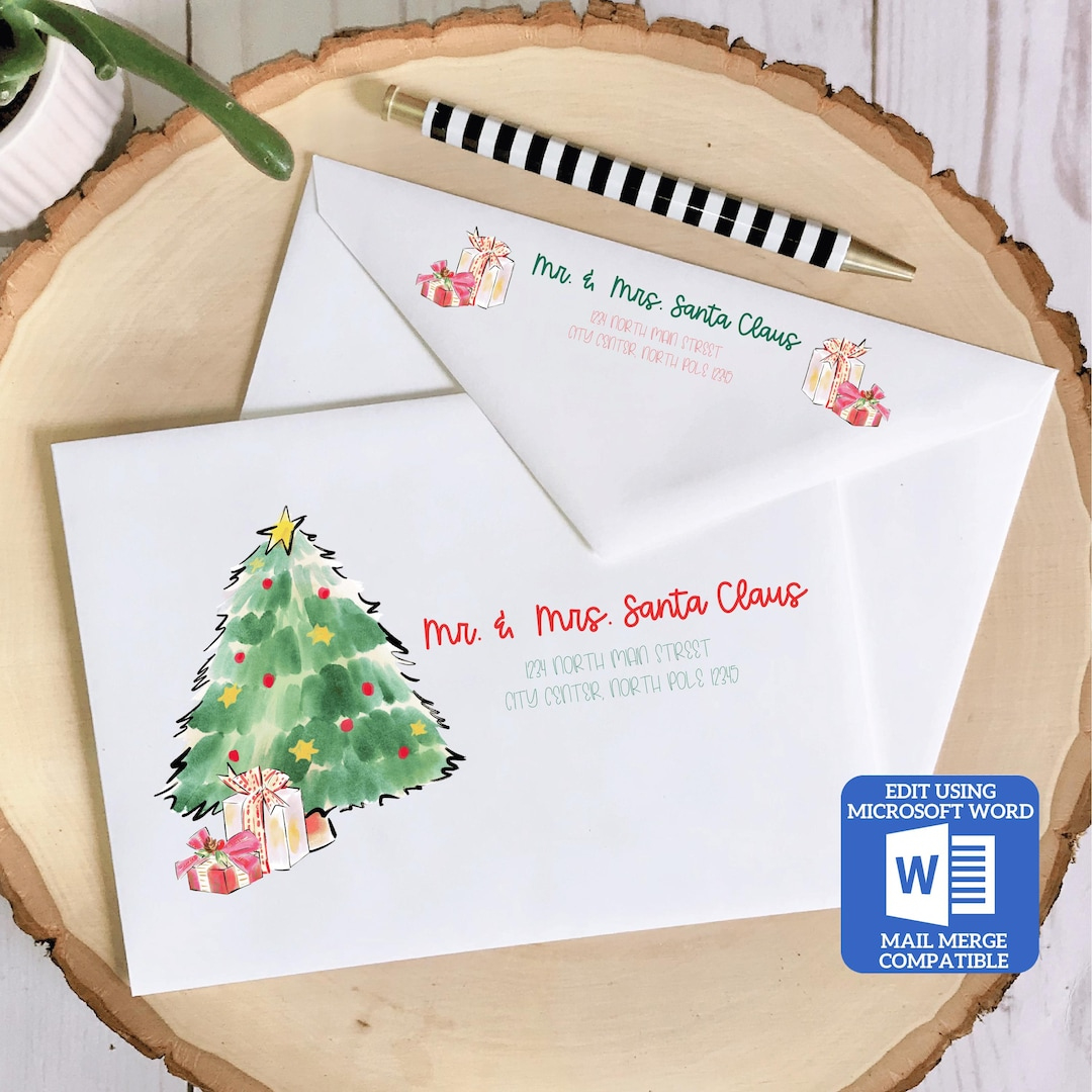 Printable Christmas Envelope Template | Christmas Tree Design throughout Printable Christmas Card Envelopes 5x7