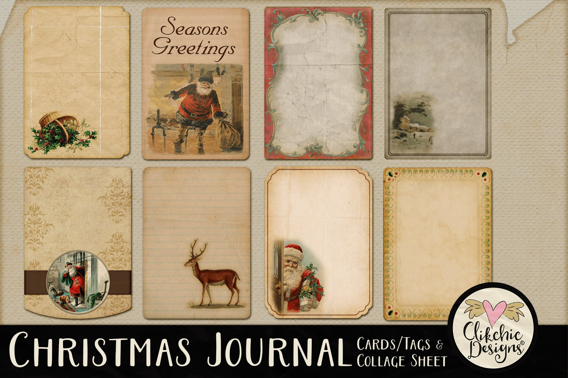 Printable Christmas Tags - Vintage Christmas Journal Cards for Vintage Printable Christmas Tags
