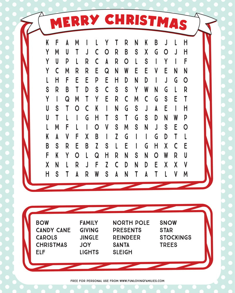 Printable Christmas Word Search - Fun Loving Families throughout Christmas Printable Word Search