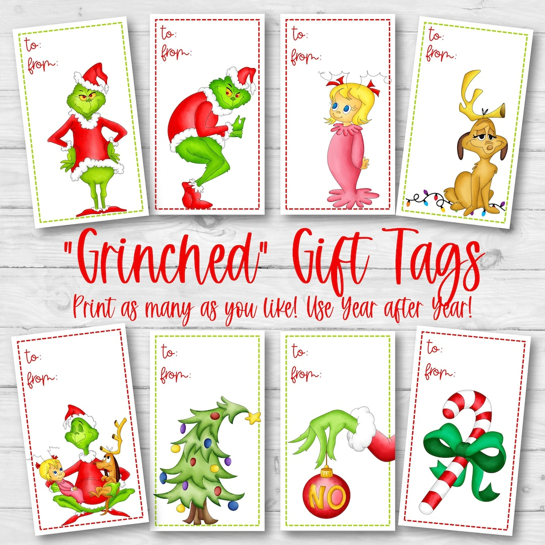 Printable Grinch Gift Tags, Grinch Christmas Gift Tags, 8 Designs intended for Printable Grinch Christmas Tags