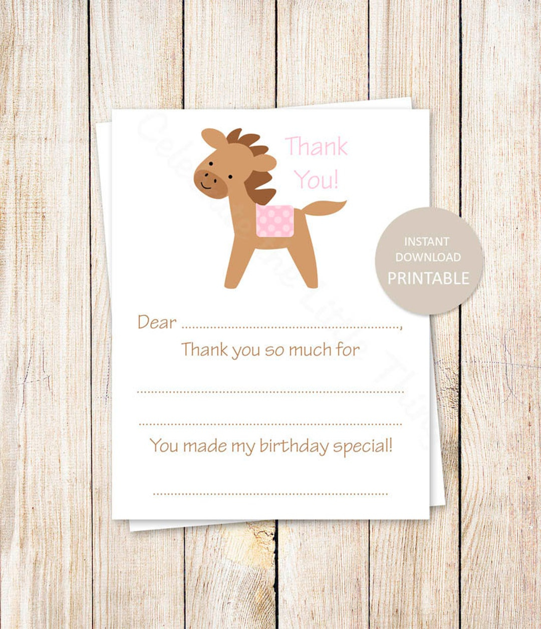 Printable Horse Thank You Cards: Girls Birthday, Pink Pony intended for Horse Thank You Cards Printable