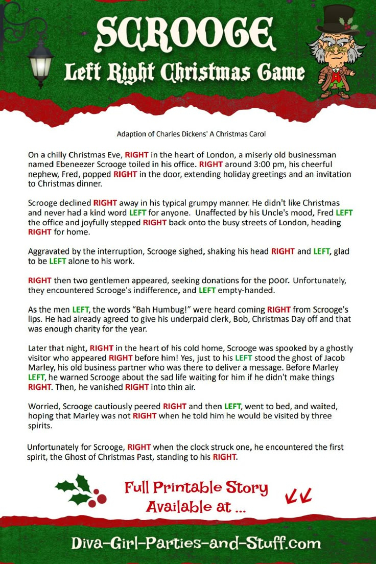 Printable Left Right Christmas Game Story Of Scrooge intended for Funny Left Right Christmas Game Printable