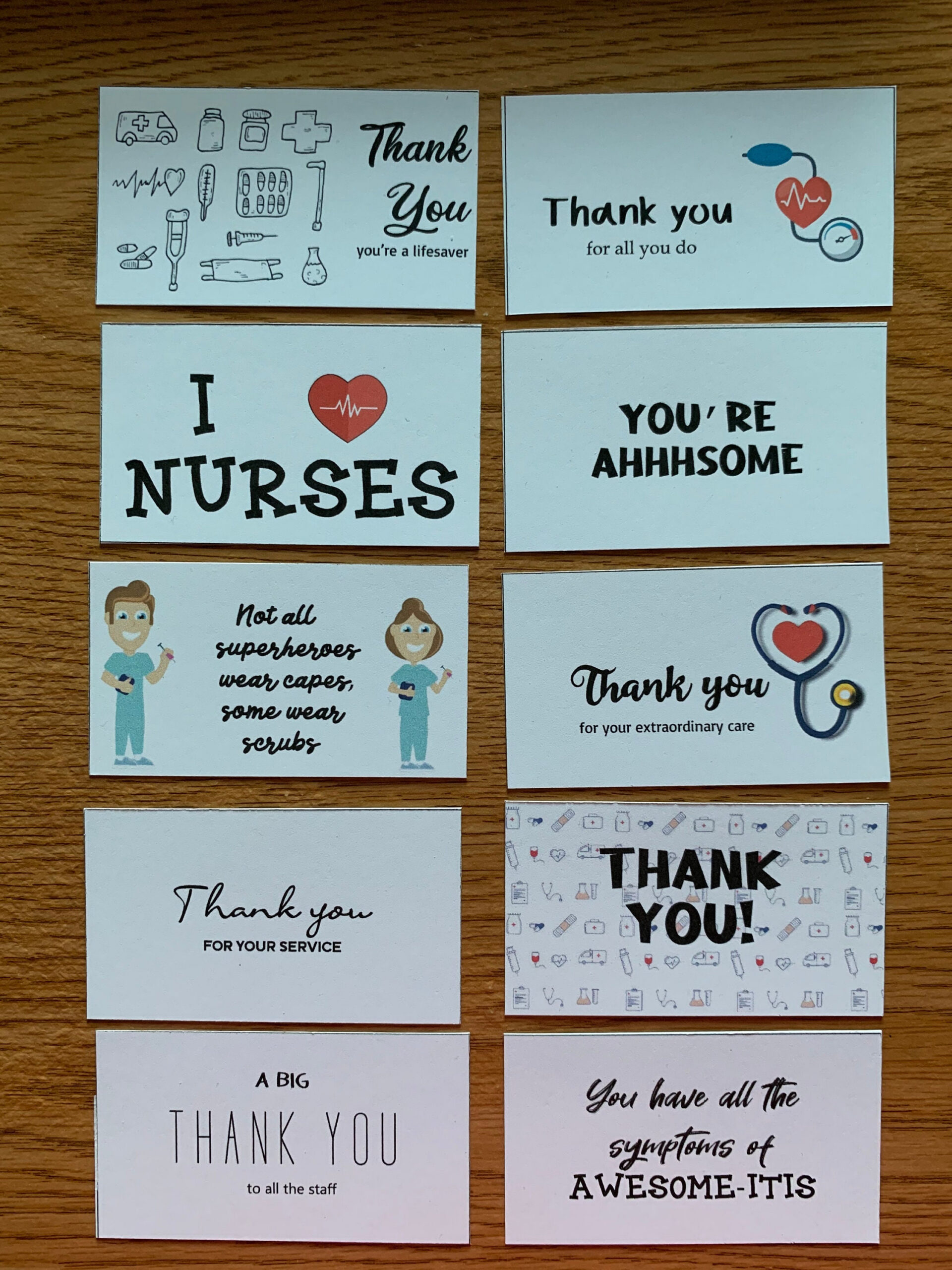 Printable Nurse Thank You Cards, Set Of 10, Mini Cards, Instant with regard to Nurse Thank You Cards Printable