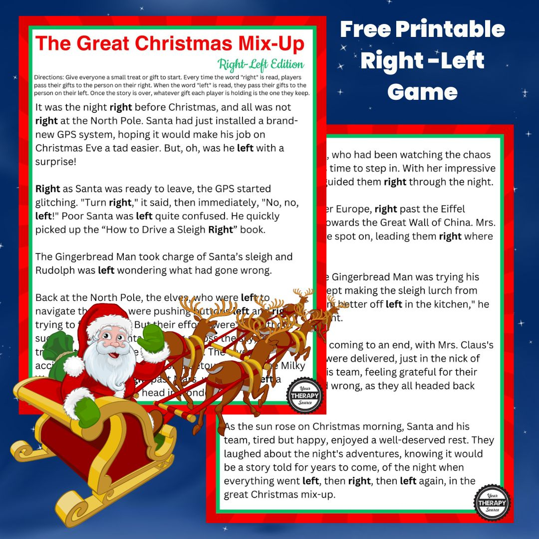 Right Left Christmas Game Printable - Free Story - Your Therapy Source with regard to Left Right Christmas Game Printable Free Printable