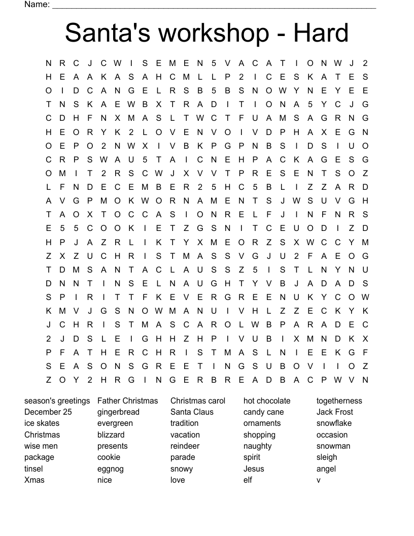 Santa&amp;#039;S Workshop - Hard Word Search - Wordmint pertaining to Holiday Word Search Printable Adult