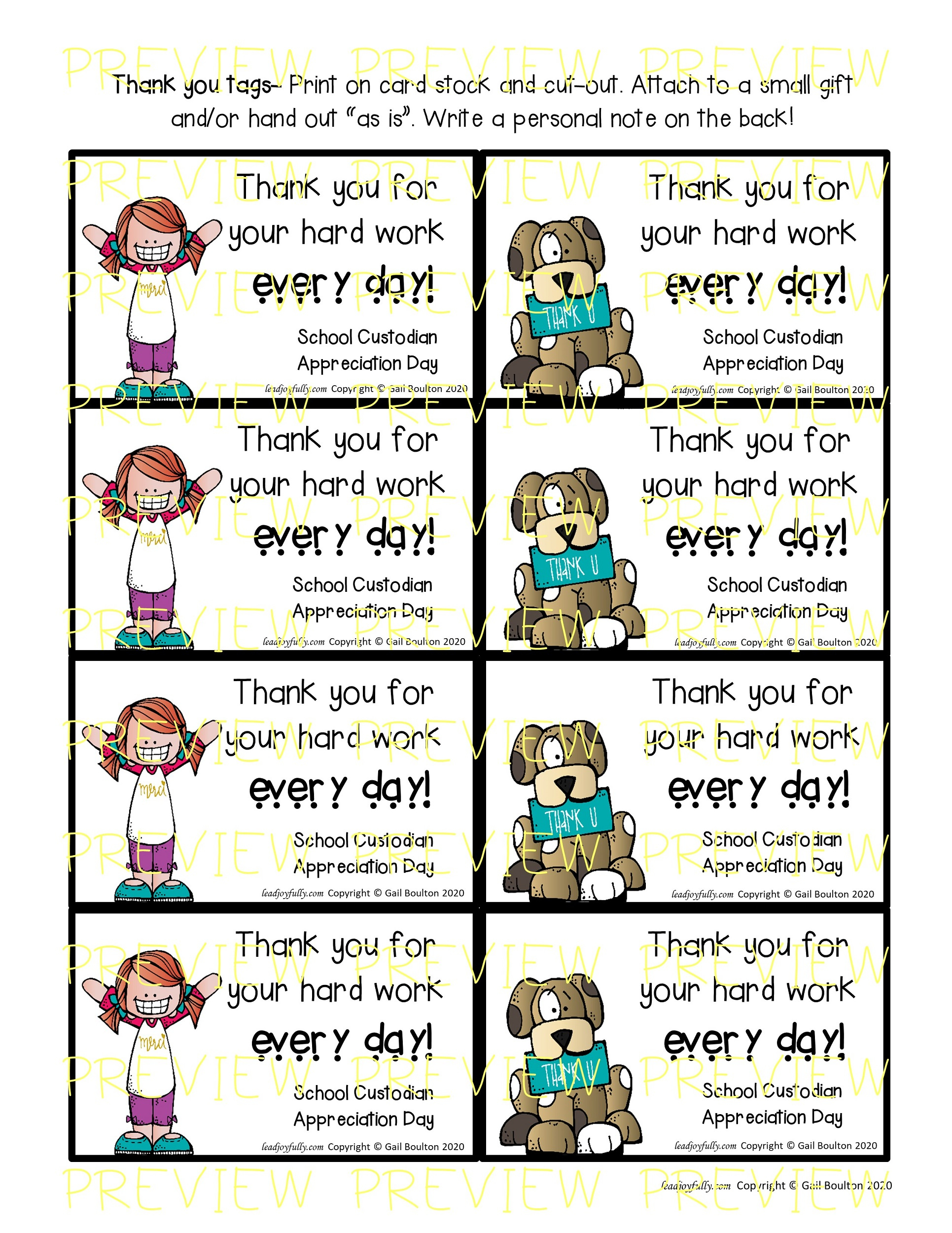 School Custodian Appreciation Day - October 2Nd with Free Printable Custodian Thank You Cards