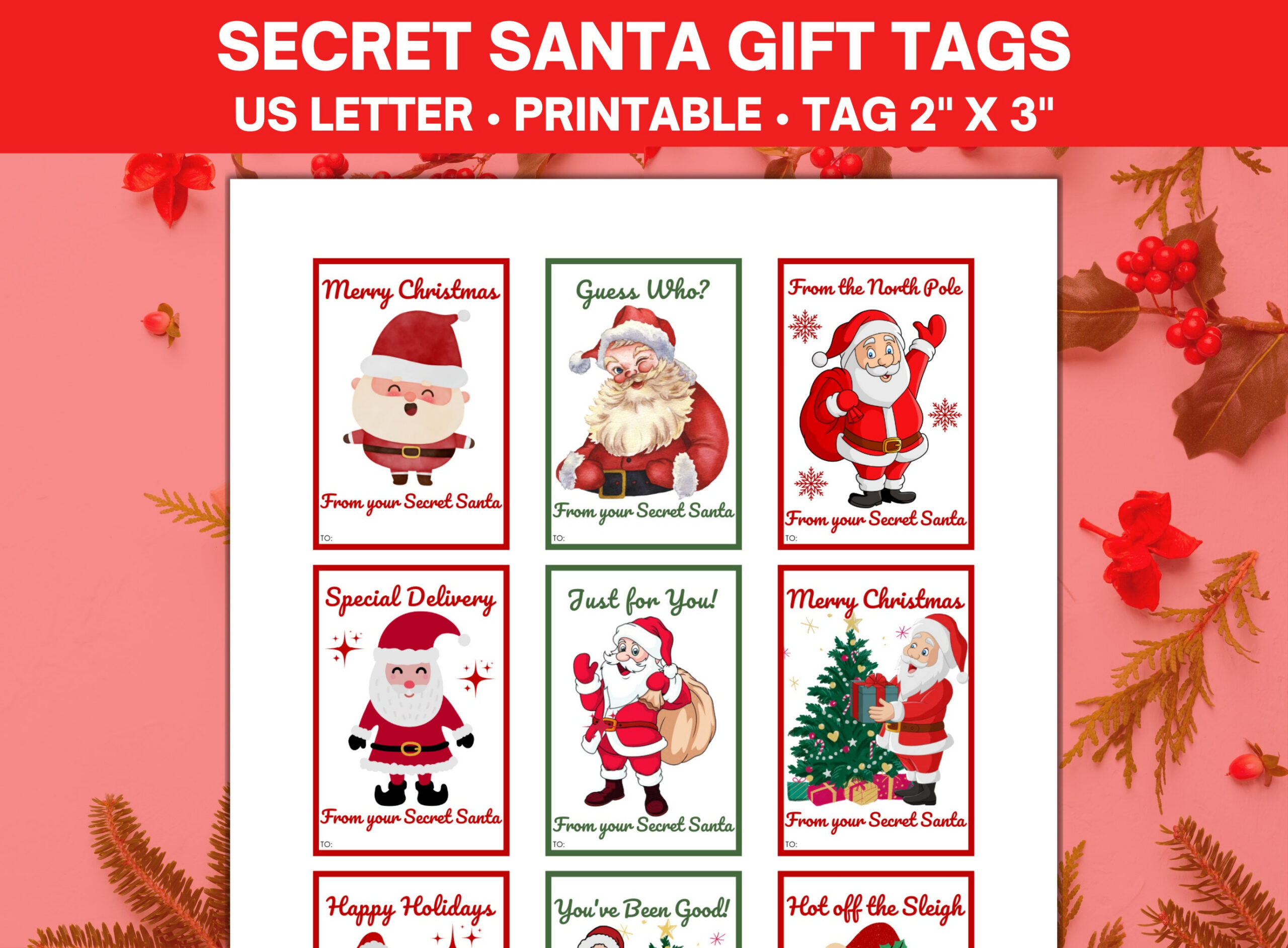 Secret Santa Gift Tags Printable, From Santa Gift Tags, Santa Gift for Printable Christmas Tags For Secret Santa