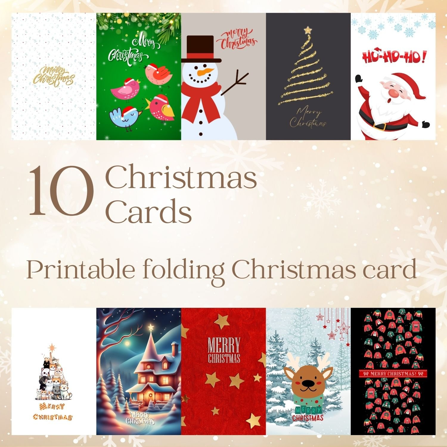 Set Of 10 Printable Christmas Cards - Christmas Greeting Cards throughout Printable Christmas Card A4
