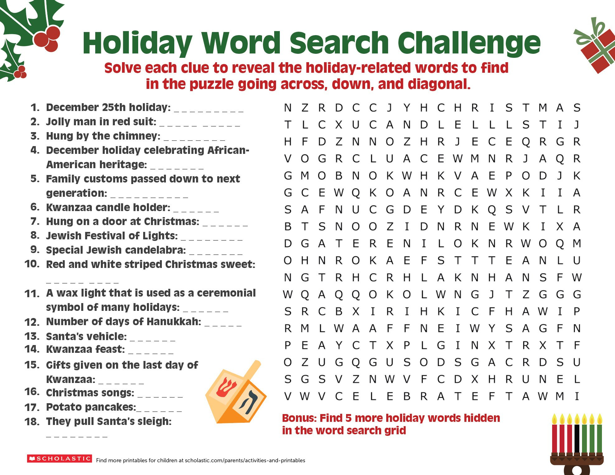 Share A Holiday Word Search-Puzzle With Your Older Child with Holiday Word Search Printable with Answers