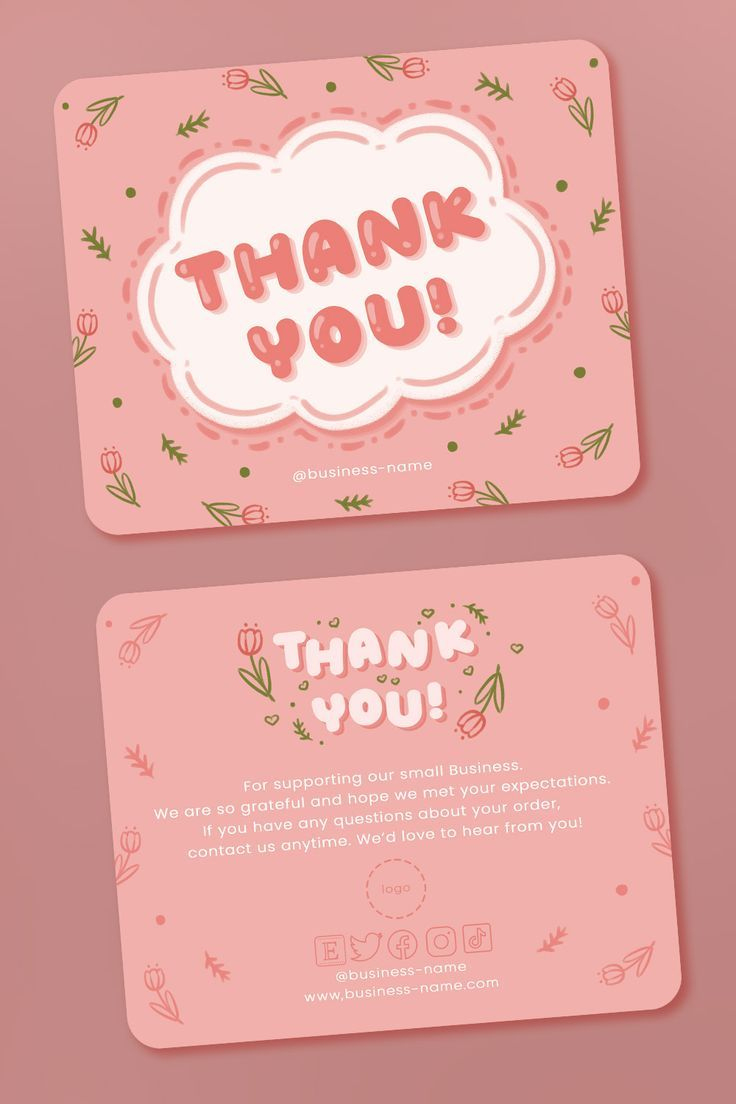 Small Business Thank You Card | Pink Kawaii Thank You Card inside Pinterest Thank You Cards Printable