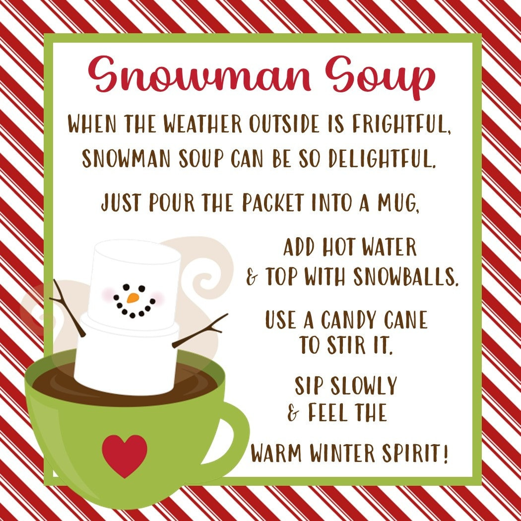 Snowman Soup Favor Tag - Printable File - Instant Download throughout Snowman Soup Printable