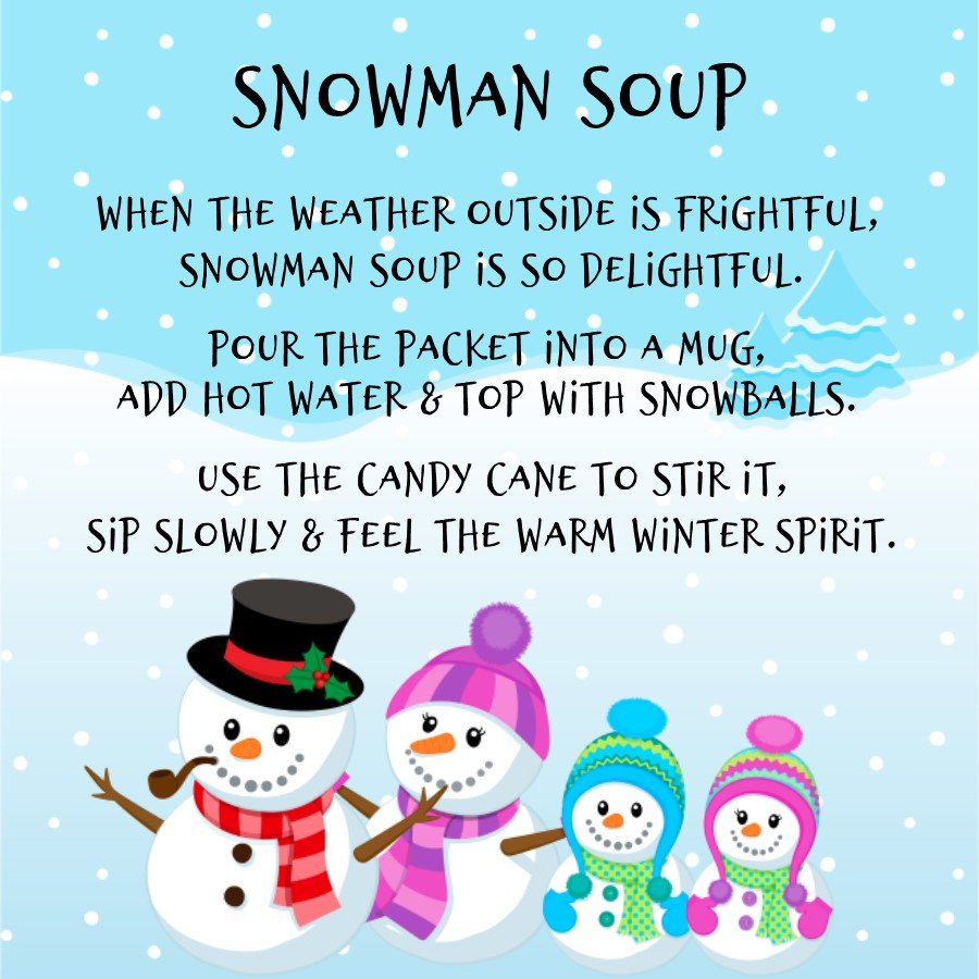 Snowman Soup Favor Tags ( You Print) - Printable File - Instant with Printable Snowman Soup Tag