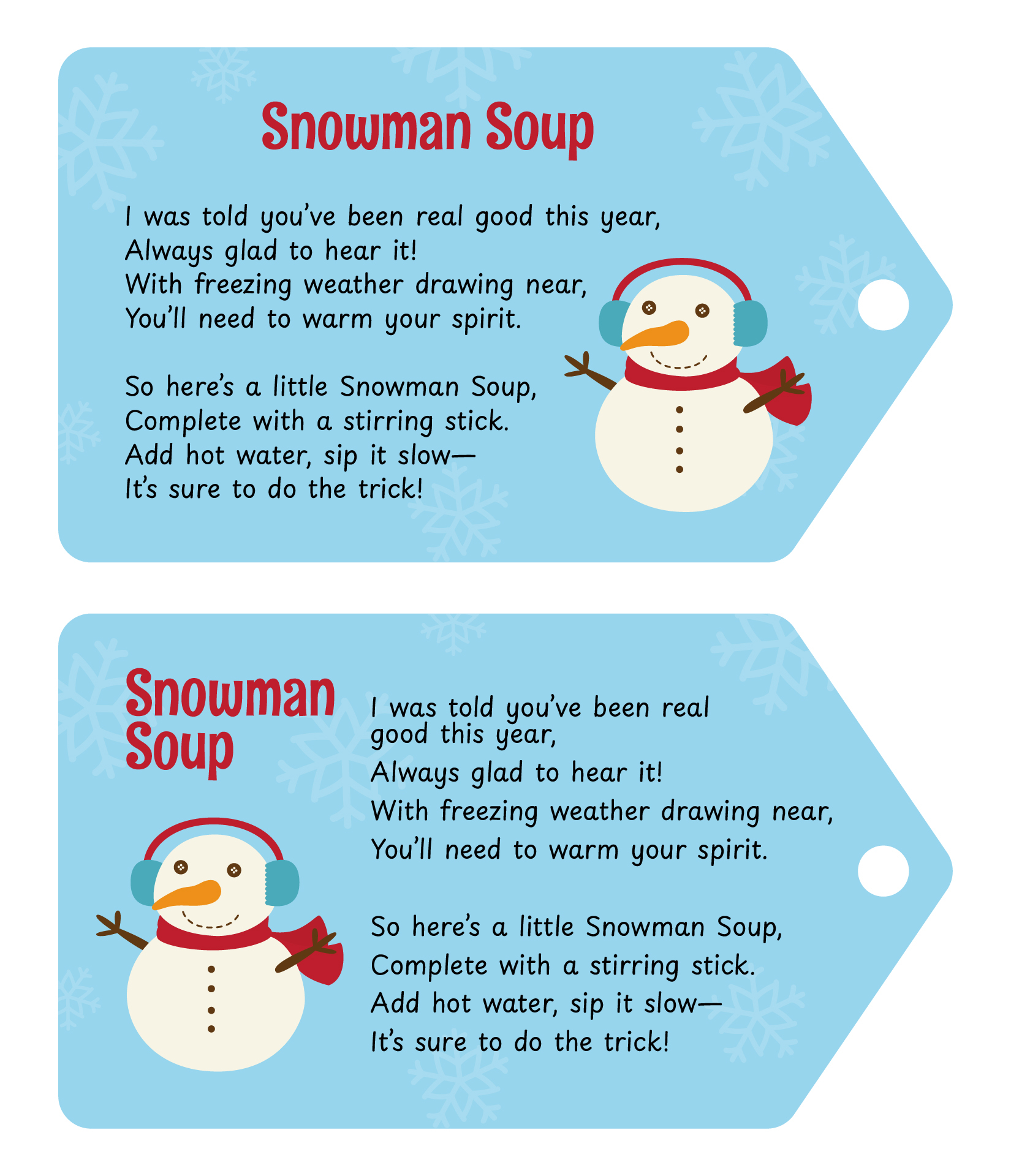 Snowman Soup Labels Free Printable within Free Snowman Soup Printable Labels