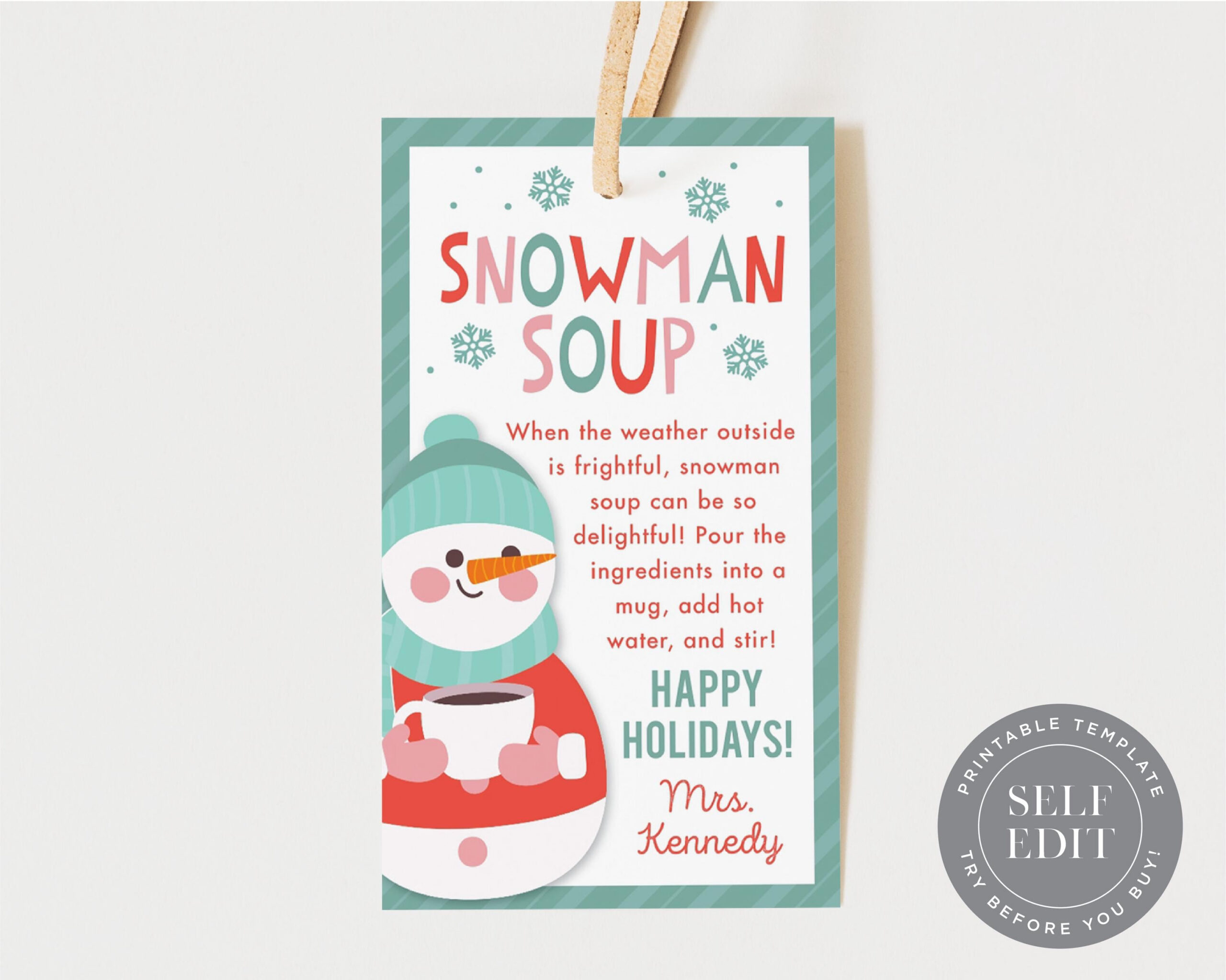 Snowman Soup Tag Printable, Christmas Hot Chocolate Gift Label throughout Snowman Soup Printable For Adults