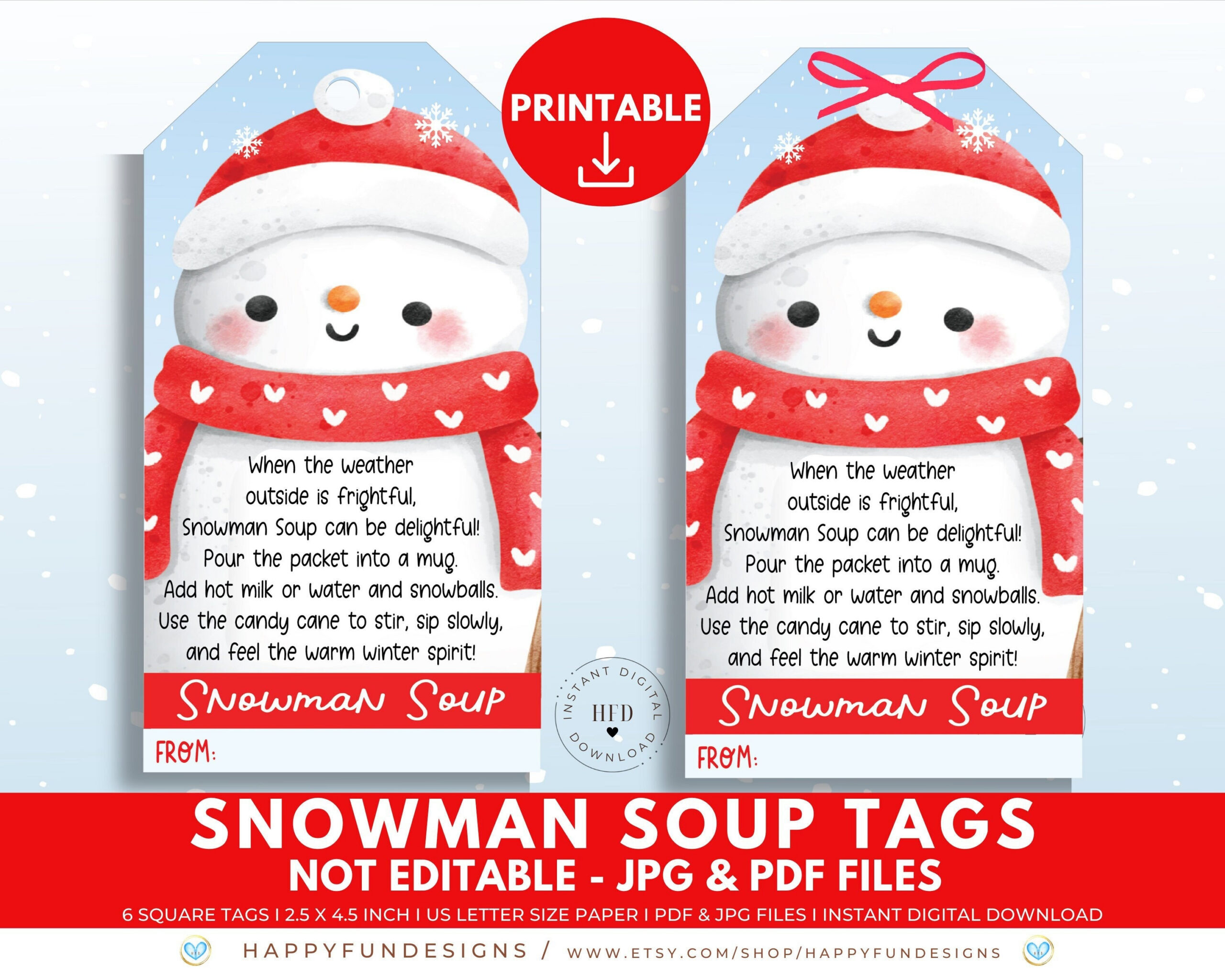 Snowman Soup Tag Printable, Snowman Soup Treat Bag Topper, Pta in Snowman Soup Poem Printable