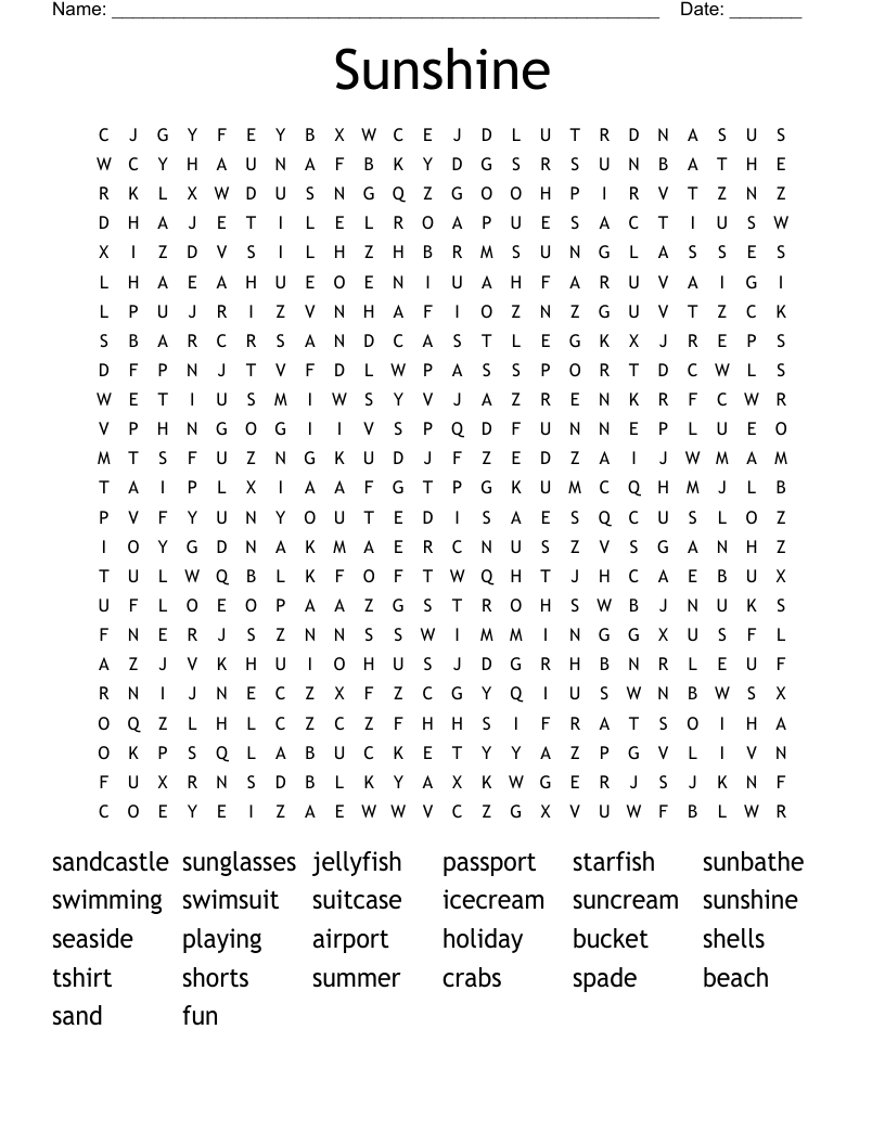 Summer Holidays Word Search - Wordmint in Summer Holiday Word Search Printable