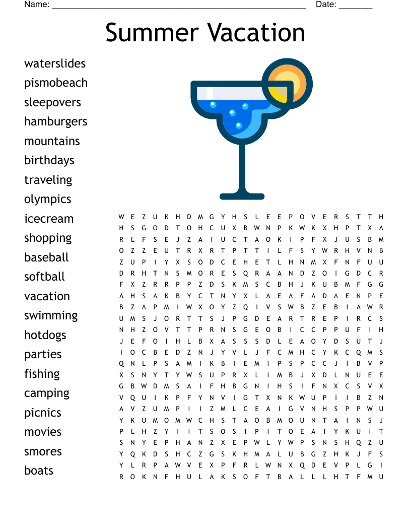 Summer Vacation Word Search - Wordmint inside Summer Holiday Word Search Printable