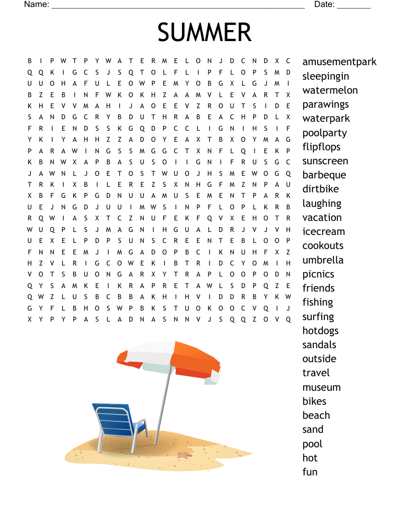 Summer Word Search - Wordmint intended for Summer Holiday Word Search Printable Free