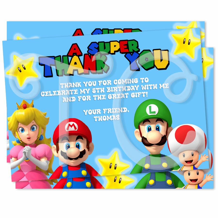 Super Mario Bros Flat Thank You Cards Video Game Diy File Printed throughout Mario Thank You Cards Printable