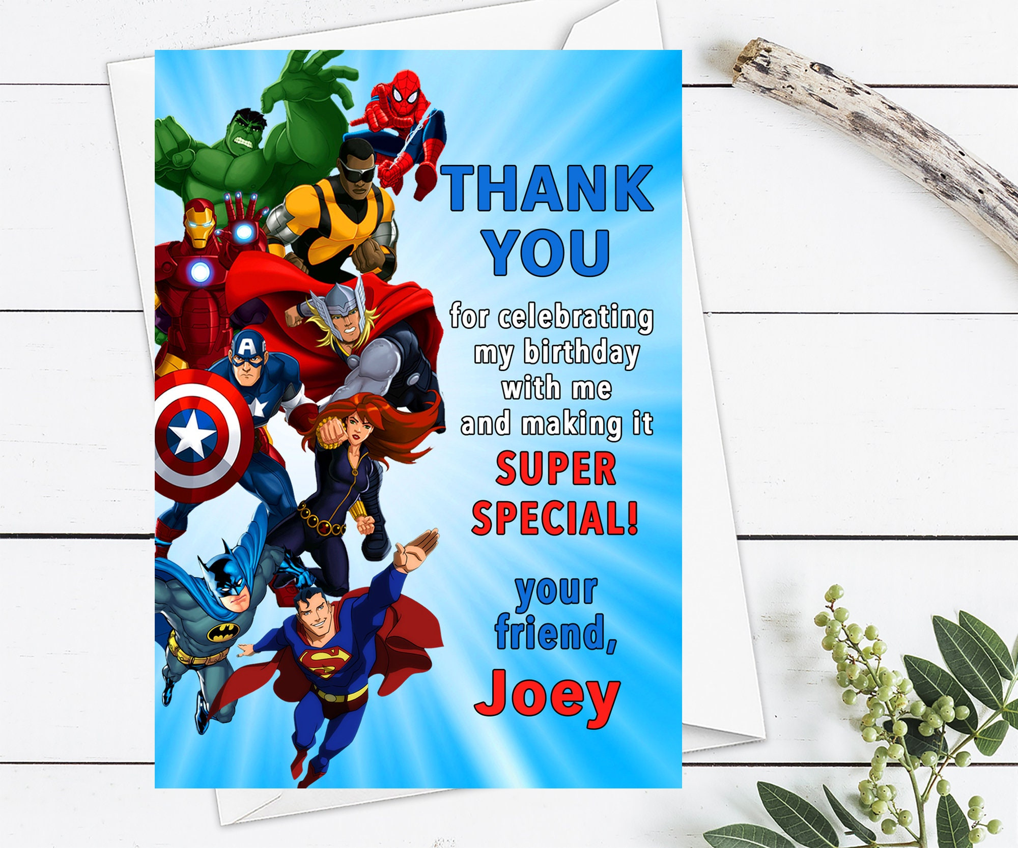 Superhero Thank You Card, Avenger Birthday Thank You Card in Avengers Thank You Cards Printable