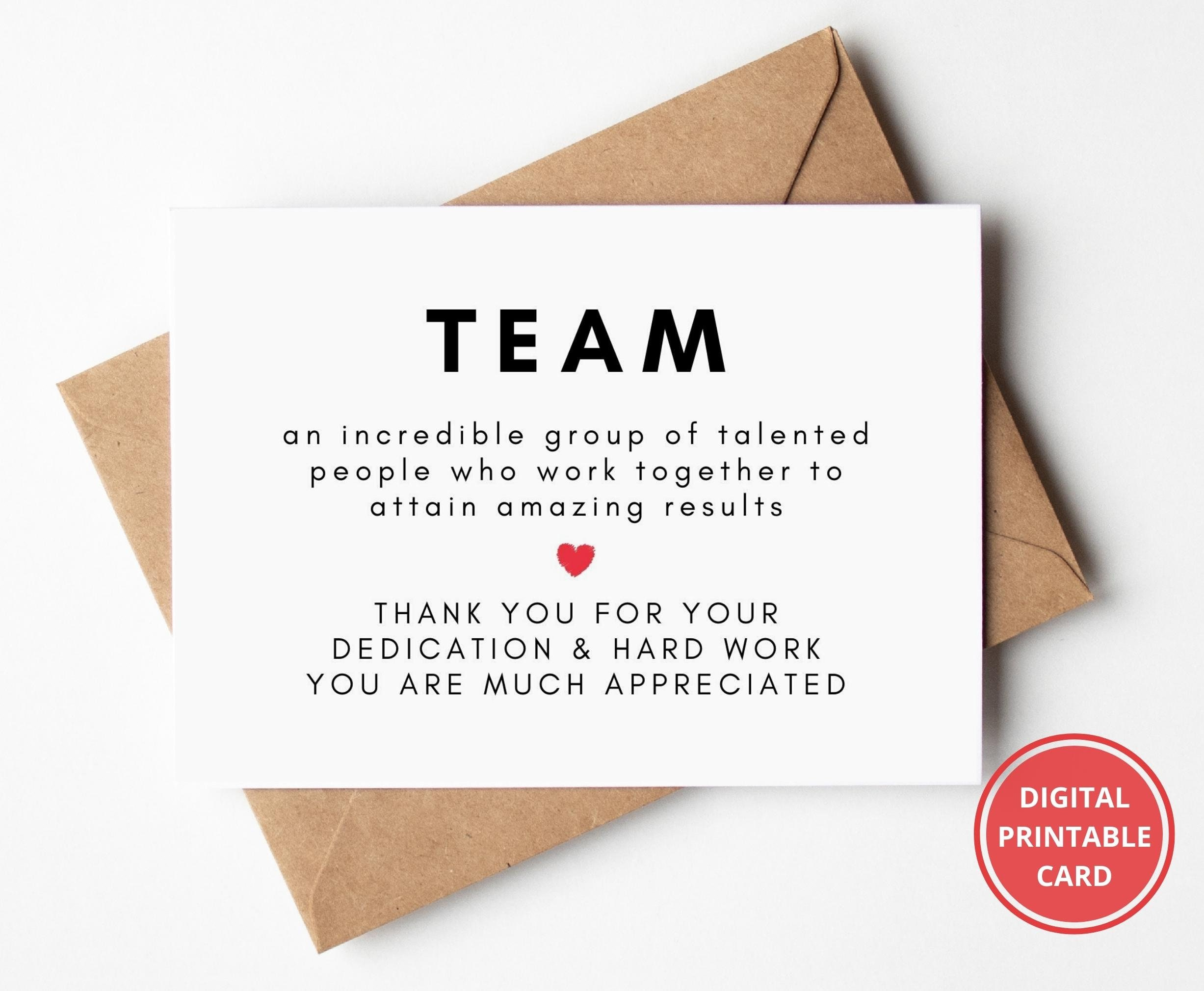 Team Thank You, Employee Appreciation Card, Corporate Thank You for Employee Thank You Cards Printable