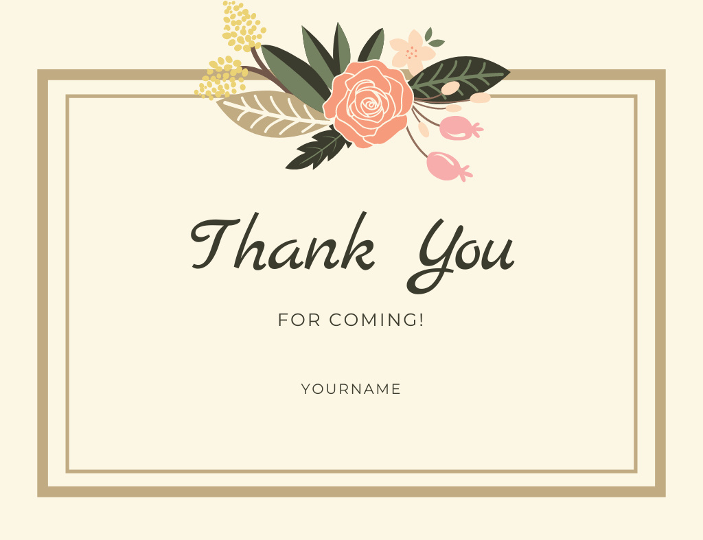 Thank You For Coming Text With Flowers Online Card Template regarding Thank You For Coming Cards Printable