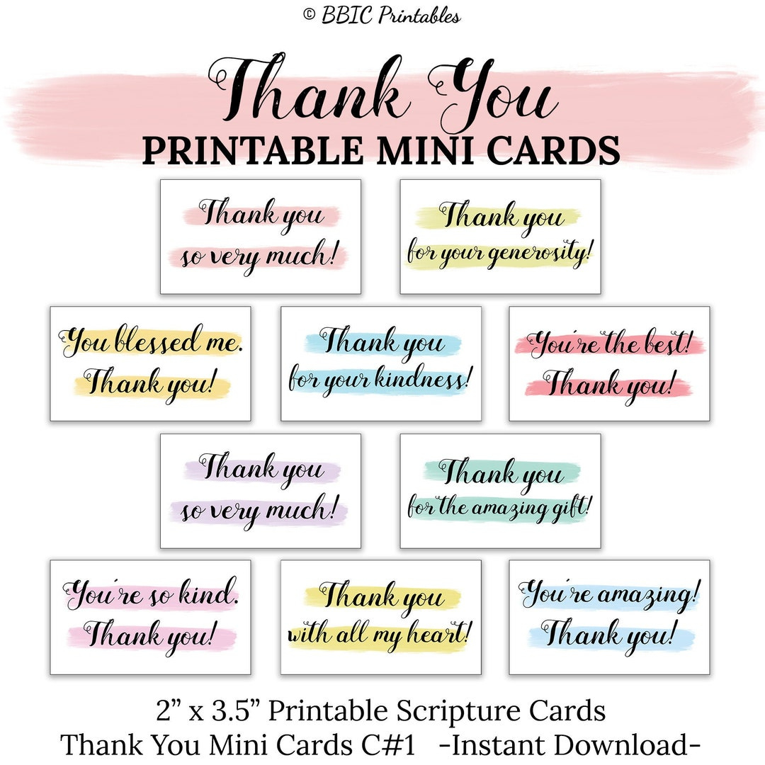 Thank You Printable Mini Cards -C1- Instant Download, Watercolor intended for Thank You Note Cards Free Printable Small