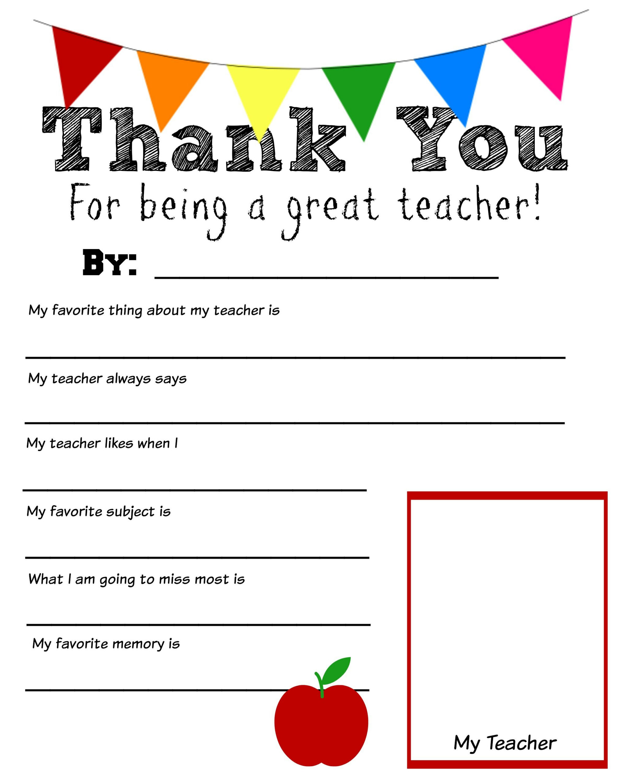 Thank You Teacher Free Printable inside Teacher Thank You Cards Printable