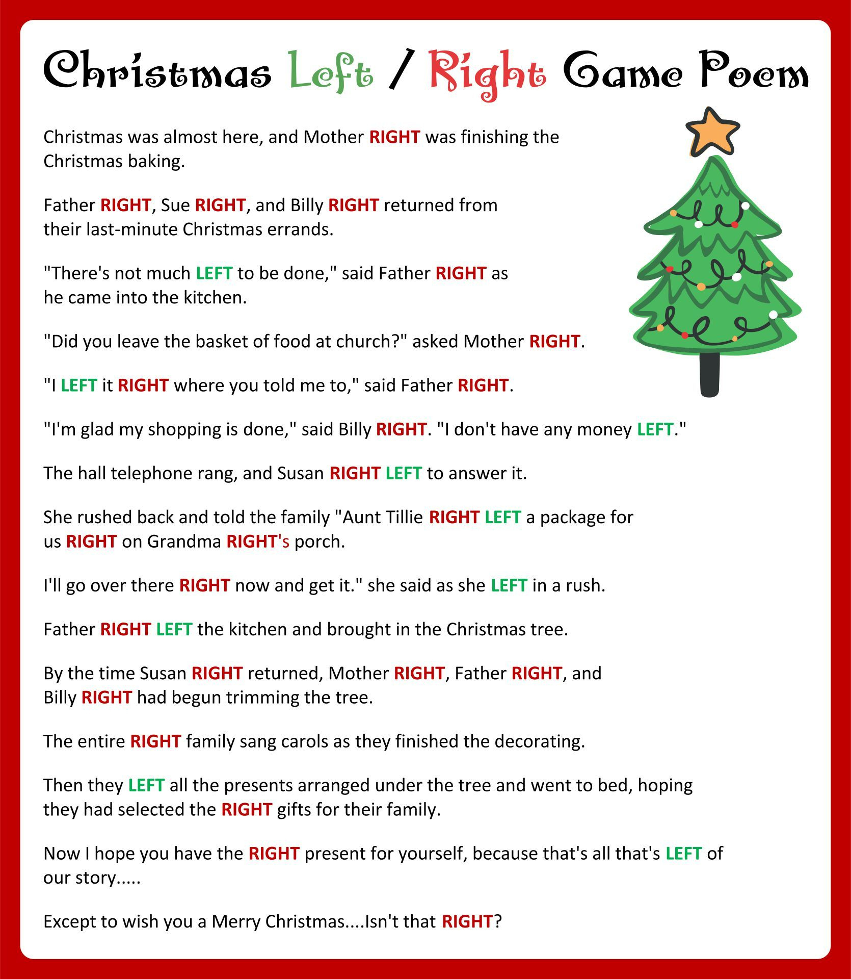The Left Right Christmas Story throughout Left and Right Christmas Game Printable