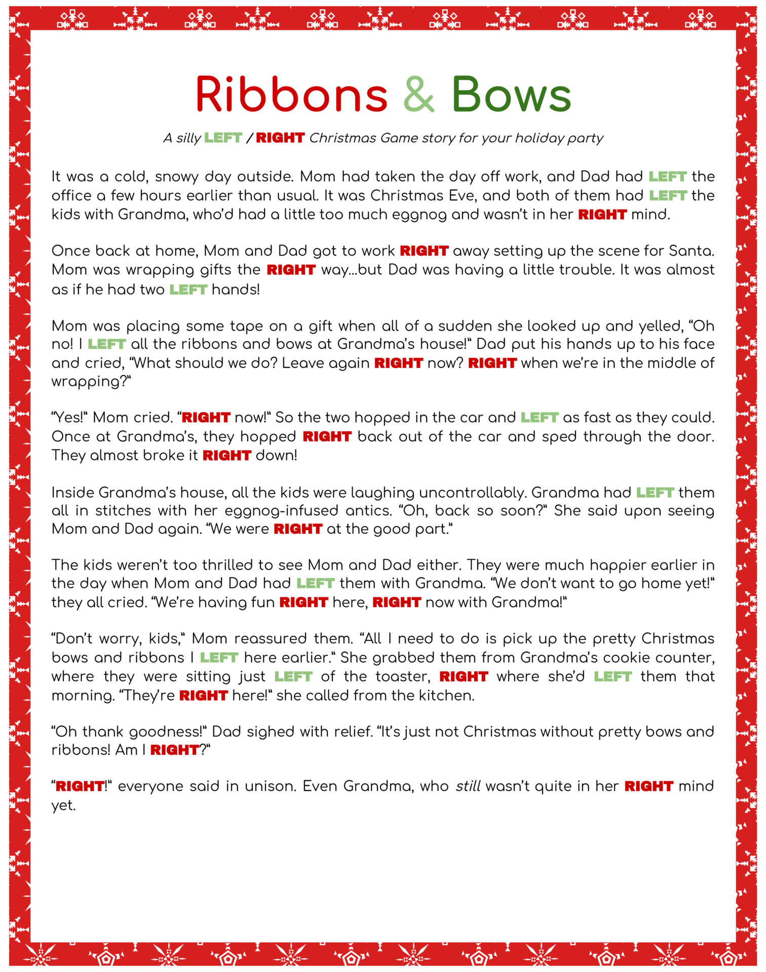 The Left Right Christmas Story within Left Right Christmas Nativity Game Printable