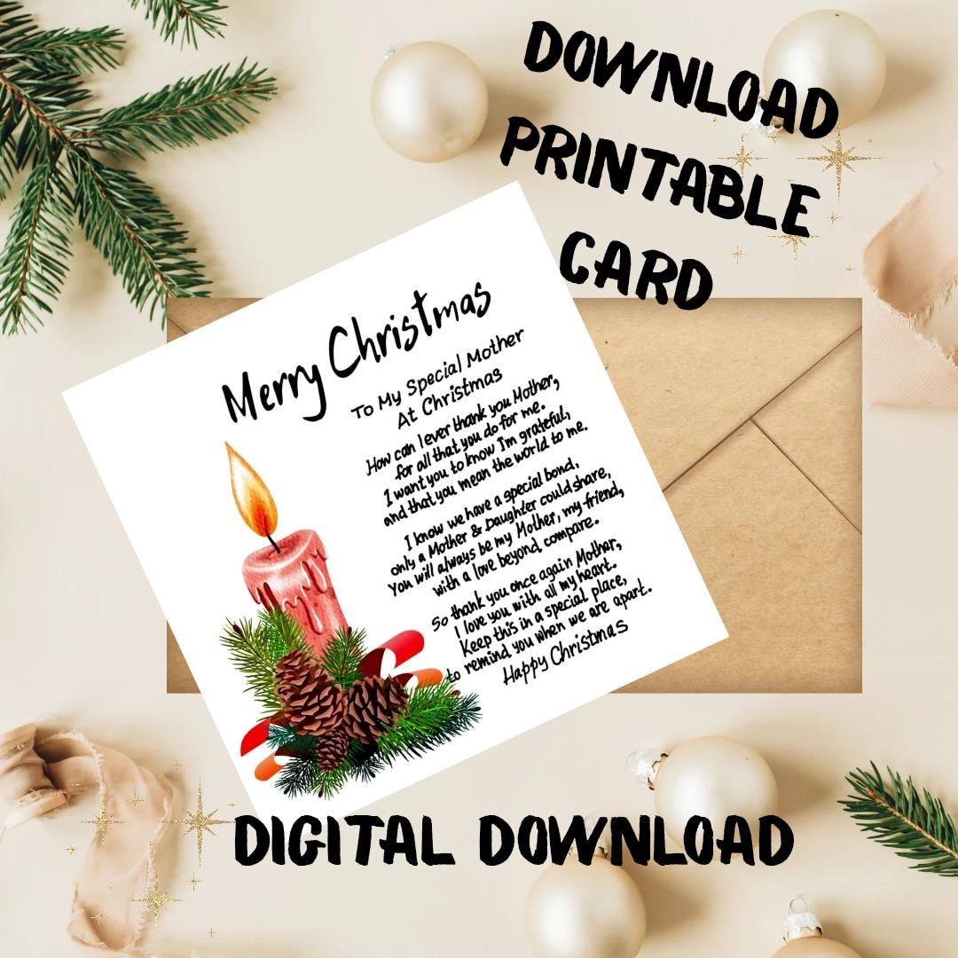 To My Special Mother At Christmas Card Print. Christmas Message in Printable Christmas Card For Mother